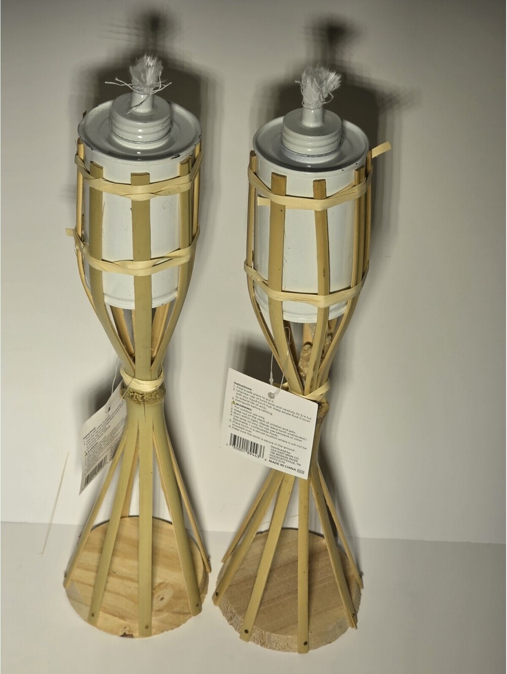 New White Wooden Bamboo Table TORCH 2 Pcs
